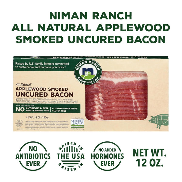 Niman Ranch, Pork Bacon Applewood Smoked Uncured Chef's Case, 12 Ounce