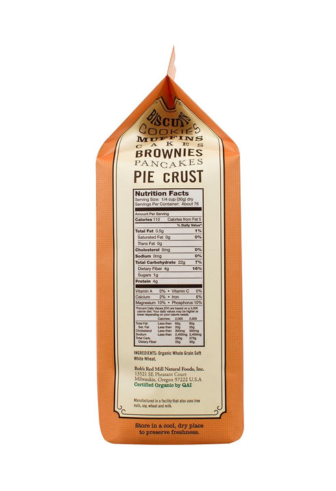 5 lb, 80 Bob's Red Mill Organic Pastry Flour Whole Wheat Ounce