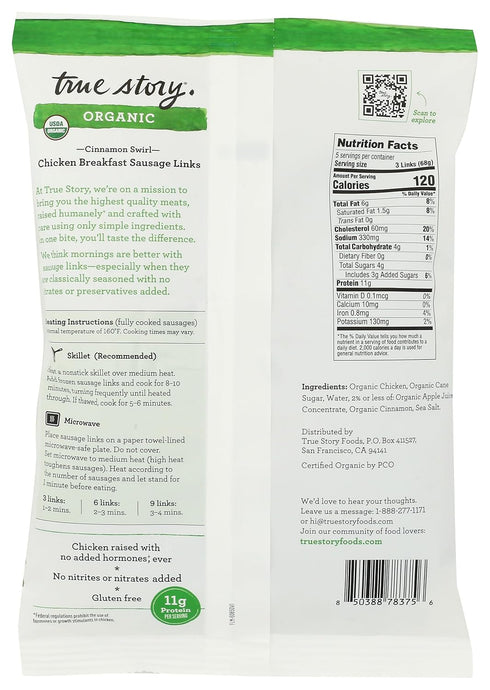 True Story Foods 12 OZ Organic Cinnamon Swirl Chicken Breakfast Links