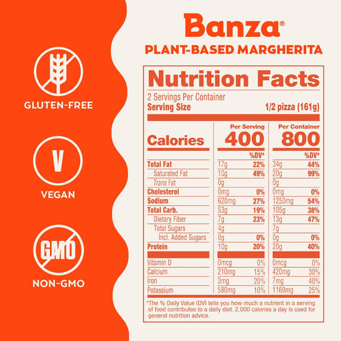 Frozen 11.4oz Banza Vegan Margherita Pizza from Chickpeas - High Protein, Dairy Free, Gluten Free, Vegan Pizza