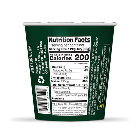 (4-Pack) Wild Zora Vermicelli Noodle Soup - Instant Cup of Soup Snack w/Sweet Potato Glass Noodles, Gluten Free Made