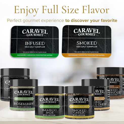 Set 12 Sea Salt Gift - Infused & Smoked Salt Sampler Collections - Flavors with Reusable Tins - Great Gifts