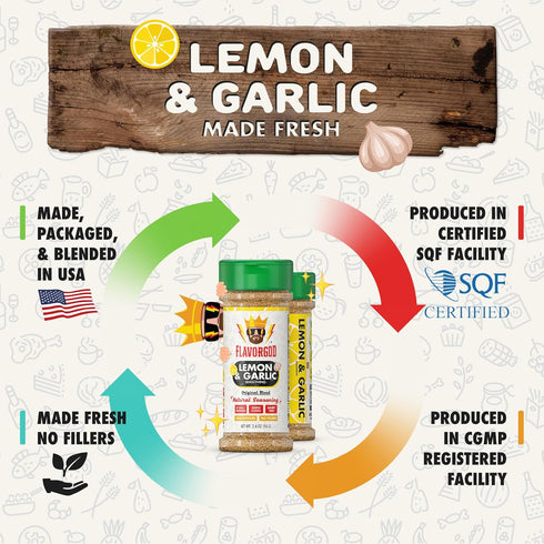 2 Lemon Garlic Seasoning Mix, Bottles by Flavor God - Premium All Natural & Healthy Spice Blend for Chicken, Seafood