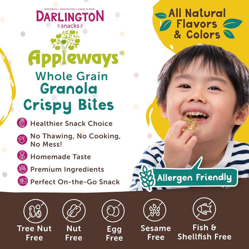 1 oz 20 Count Appleways Whole Grain Granola Bites, - Crispy Nut Free Snacks for Office, School, Work & Grab-and-Go