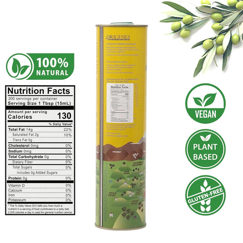 750ml Extra Virgin Olive Oil Tin, Great Taste Cold Pressed, Fruity Flavor, Polyphenol Rich Olive Oil from the Land