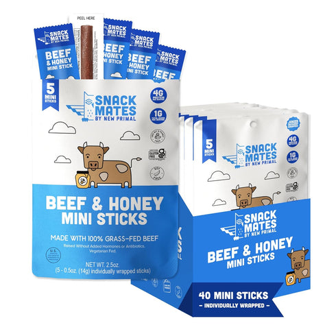 New Primal Snack Mates Beef & Honey Sticks, Healthy Snacks for Kids,
