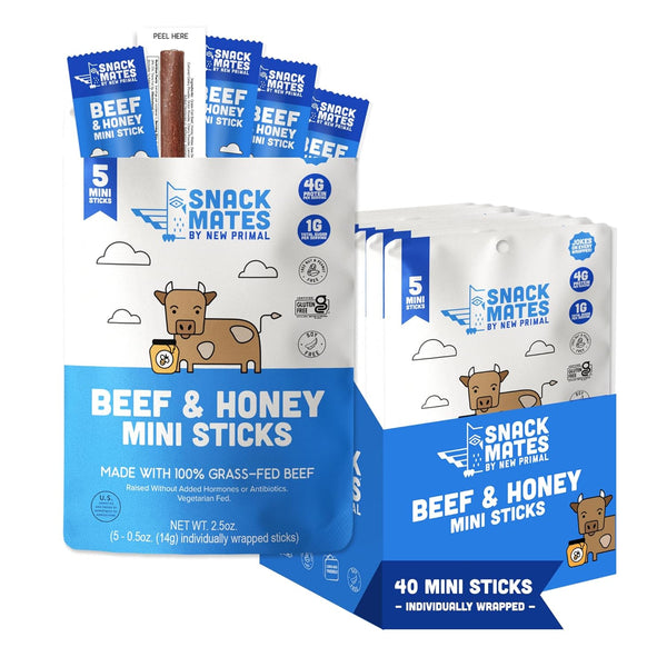 New Primal Snack Mates Beef & Honey Sticks, Healthy Snacks for Kids,