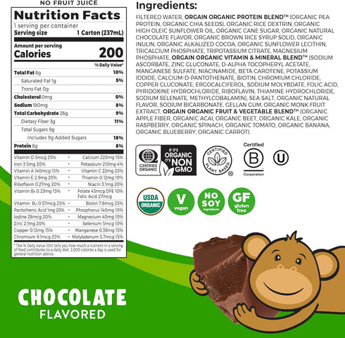 8g 23 3g 8 Oz (12 Pack) Package Orgain Organic Kids Nutritional Vegan Protein Shake, Chocolate - Healthy Kids Snacks