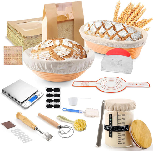 Sourdough Starter Kit10 In and 11In silicone Banneton with Cloth Cover,Glass Sourdough