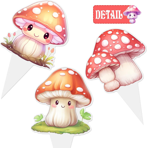 iPartyFun 48Pcs Summer Mushroom Theme Cupcake Toppers mushroom Birthday Party Decorations Woodland Cake Topper