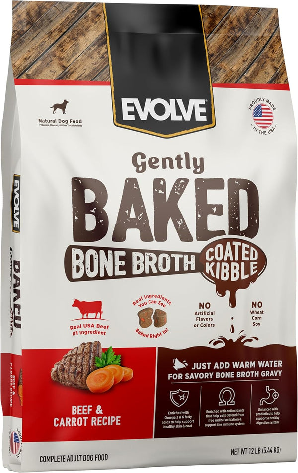 Evolve Gently Baked Bone Broth Coated Beef & Carrot Kibble, 12lb