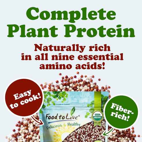 1.5 Food to Live Organic Raw White and Red Quinoa Blend, Pounds Whole, Nutritious, High in Protein and Fiber, Perfect