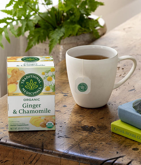 (Pack 3) 48 Traditional Medicinals Organic Ginger & Chamomile Herbal Tea, Relieves Occasional Indigestion or Nausea