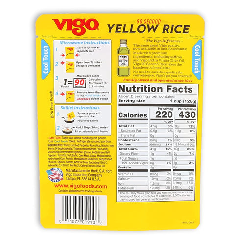 90 8.8 (Pack 1) Vigo Second Yellow Rice with Extra Virgin Olive Oil, Ounce