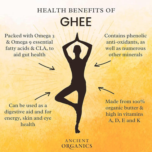 9 Oz (Pack 2) Ancient Organics Ghee - Organic Grass Fed Ghee Butter, Gluten Free, Clarified Butter, Vitamins & Omegas