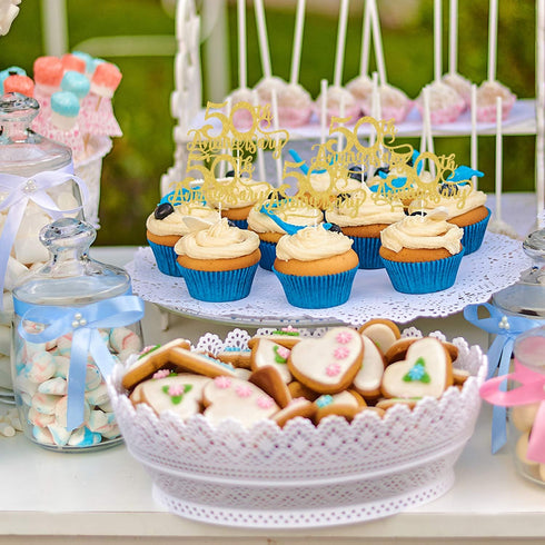 24Pcs Gold Glitter 50th Anniversary Cupcake Topper, Happy 50th Cheers to 50 Years Party Decoration Supplies