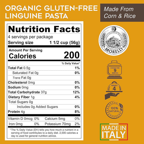 8.8 oz Pack 2 Morelli Organic Gluten Free Linguine Pasta Made With Corn - Vegan Corn Noodles, Imported Organic Pasta