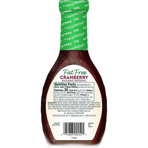 8 (Pack 12) Maple Grove Farms Fat Free Salad Dressing, Cranberry Balsamic, Ounce