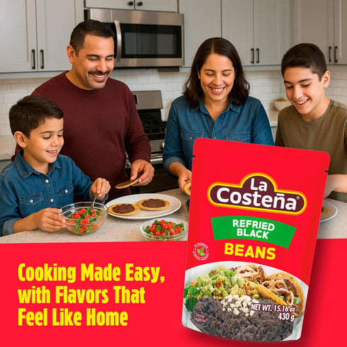 60 15.16oz, 8 Pack La Costea Refried Black Beans - Second Microwave Ready to Eat Meals for Mexican Food, Mexican Rice