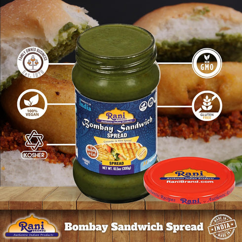 10.5oz (300g) Rani Bombay Sandwich Spread, Mild (Mint & Coriander) Glass Jar, Ready to Eat ~ Vegan | Gluten Free |