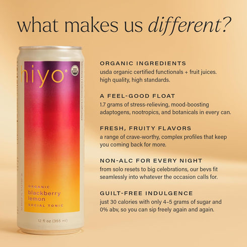 Pack, 12 Pack Hiyo Organic Social Tonic Classic - N.A. Functional Seltzer, Sparkling Water Crafted with Organic