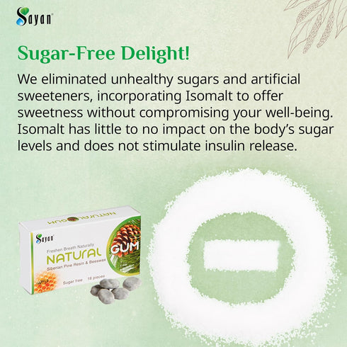 Sayan Sugar-Free All Natural Chewing Gum, 6 Packs (96 Pieces) of Siberian Pine Tree Resin and Beeswax for Fresh Breath