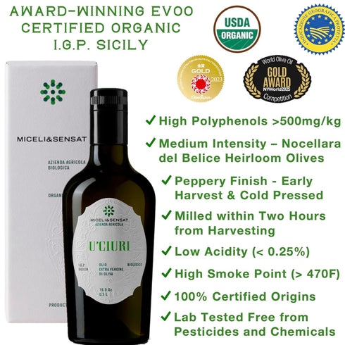 500+ 2025 16.9 oz Fruity Medium Organic mg/kg Polyphenols Rich Italian Extra Virgin Olive Oil from Italy, Gold Award