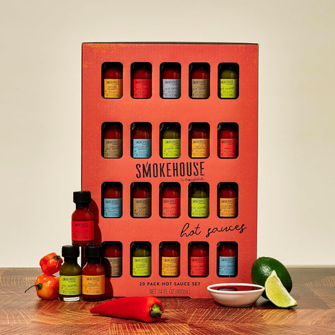 Set, 3 Set 20 Smokehouse by Thoughtfully, Hot Sauce Gift Flavors Include Garlic Herb, Bacon Cayenne, Extreme Habanero