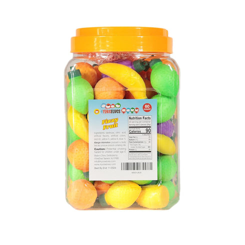60 90s 4YoreElves Fruit Shaped Fizzy Candy Powder, With Hanging Hole Caps for Decorative Stringing, Great for Hanging