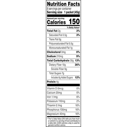 8 Quaker, High Fiber Instant Oatmeal, Maple Brown Sugar, Ct