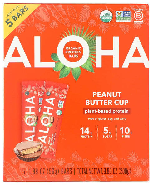 ALOHA Organic Plant Based Protein Bars, Peanut Butter Cup , 1.98-Ounce Bars,