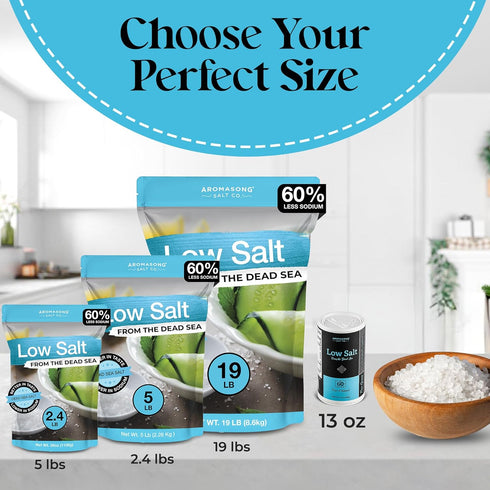 13 OZ. 2-Pack 100% Aromasong Low Sodium Sea Salt | | Saltshaker Natural Fine Grain Dead Sea Potassium Chloride