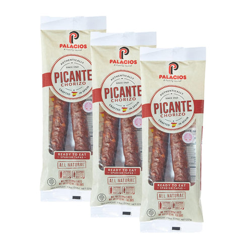 PALACIOS - Authentic Spanish Chorizo. All Natural Ground Pork HOT/SPICY Smoked Sausage