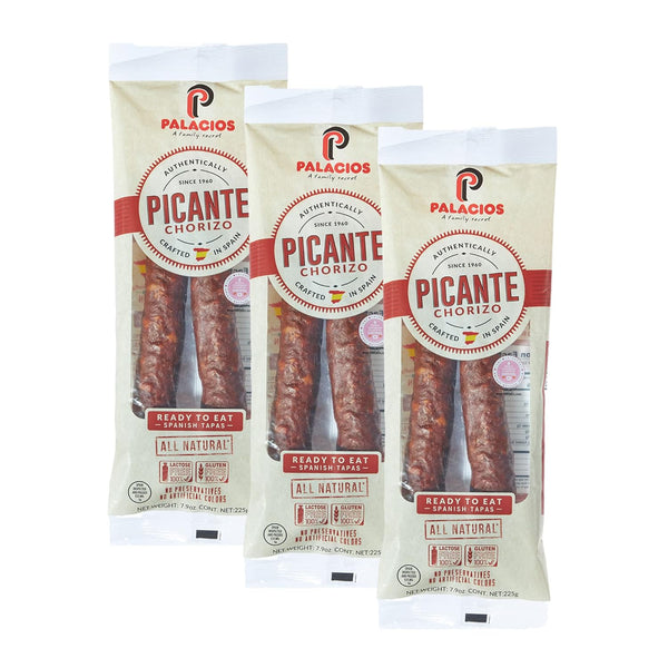 PALACIOS - Authentic Spanish Chorizo. All Natural Ground Pork HOT/SPICY Smoked Sausage