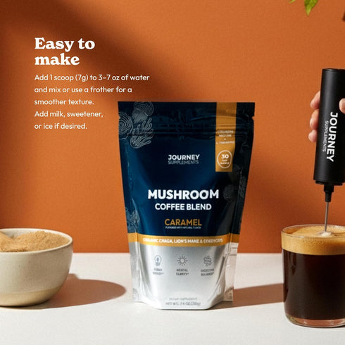 (30 Mushroom Coffee with Collagen - Caramel Blend Adaptogenic Instant Coffee for Energy, Focus, & Mental Clarity