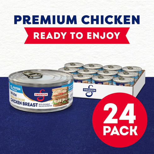 4.5 OZ 24) Swanson White Premium Chunk Canned Chicken Breast in Water, Fully Cooked Chicken, Can (Case