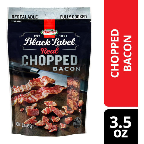 3.5 oz (Pack 4) HORMEL BLACK LABEL Snacks Pouch - Chopped Bacon, Fully Cooked Bacon, Snack Bags, Pouch