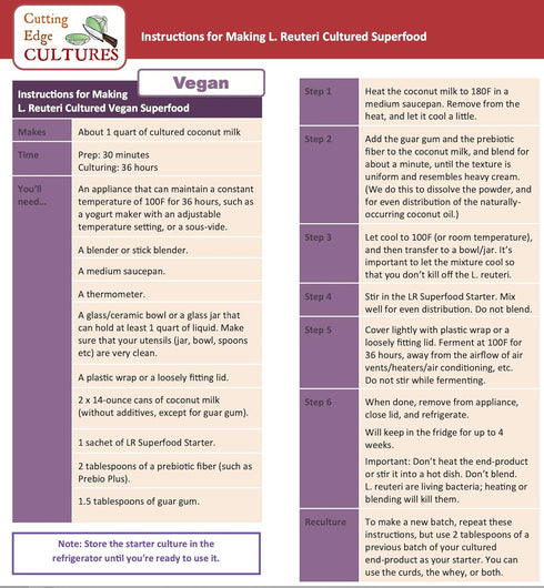 Cutting Edge Cultures LR Superfood Starter Pure L. Reuteri High CFU Low and Slow Fermentation Lab-Verified Reusable