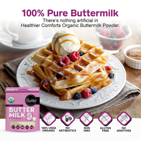 21oz Healthier Comforts Organic Buttermilk Powder | USDA Certified, Kosher, Gluten Free, Non-GMO | Baking Supplies