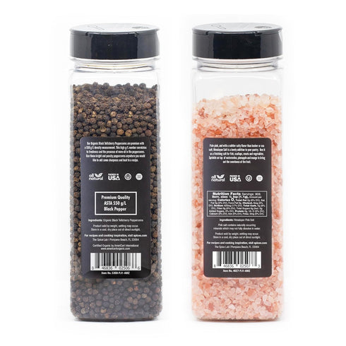 2.2 18oz Pack The Spice Lab Pink Himalayan Salt Coarse Pound Tub & USDA Organic Tellicherry Peppercorns Tub - Combo