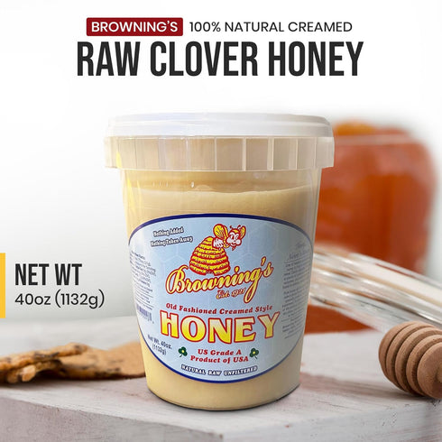 40 oz 100% Browning's Creamed Raw Clover Honey | Pure, Natural & Unfiltered | Premium Old-Fashioned Honey - Product