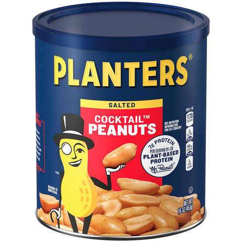 PLANTERS Salted Cocktail Peanuts, Plant-Based Protein, Bold & Savory Party Snacks, Peanut