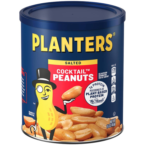 PLANTERS Salted Cocktail Peanuts, Plant-Based Protein, Bold & Savory Party Snacks, Peanut