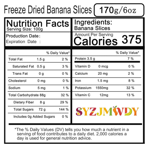 SYZJMWDY 6oz (170g) 100%, Premium Freeze Dried Banana Slices - No Sugar Added | Crunchy Fruit Snacks for Outdoor