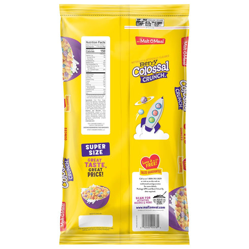 34.5 oz Malt-O-Meal Berry Colossal Crunch Cereal, Sweetened Corn and Oat Breakfast, Family Size Resealable Bag
