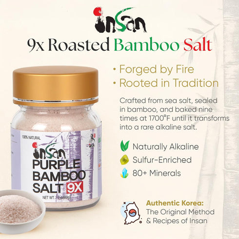 9X 60g Insan Bamboo Salt Roasted Korean Wellness Mineral Salt - Alkaline Sea Salt Powder for Cooking, Cleansing, Detox