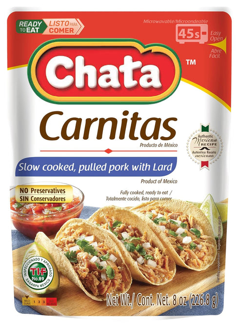 8 oz, Pack 2 Chata Authentic Mexican Carnitas, Slow Cooked Pork