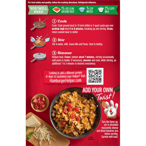 5.5 oz Hamburger Helper, Four Cheese Lasagna, box