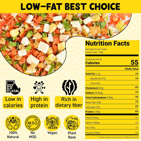 Egcina 100% 10.58oz Ramen Toppings Mix Dehydrated Vegetables - Freeze-Dried Tofu & Vegetables, Natural Vegetable