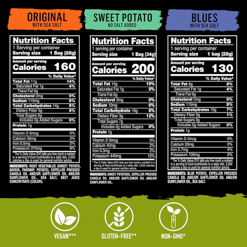 Pack, (Pack 24) Terra Vegetable Chips, Snack Size Variety Original, Blues and Sweet Potato